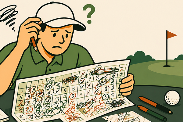A confused golfer looking at a scorecard