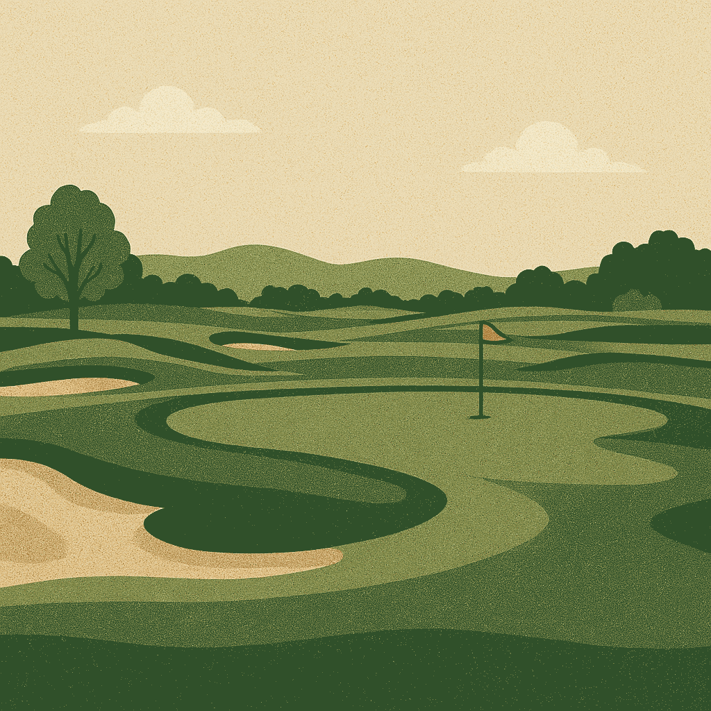 A beautiful, lush golf course fairway on a sunny day.