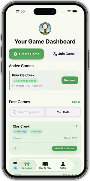 BangoGolf app dashboard on an iPhone
