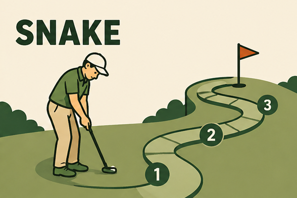 A golfer nervously looking at a short putt