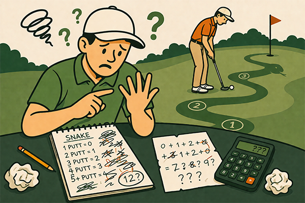 An annoyed golfer after missing a putt