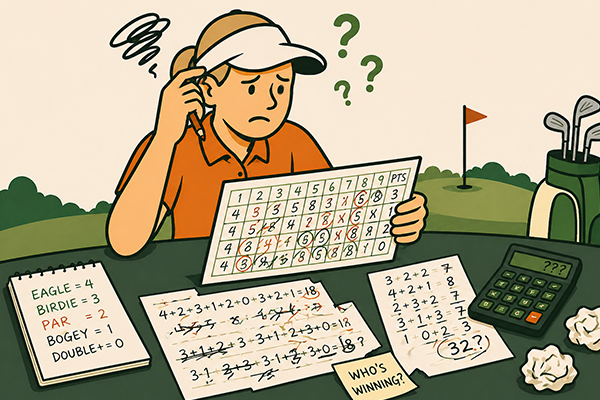 A confused golfer looking at a scorecard