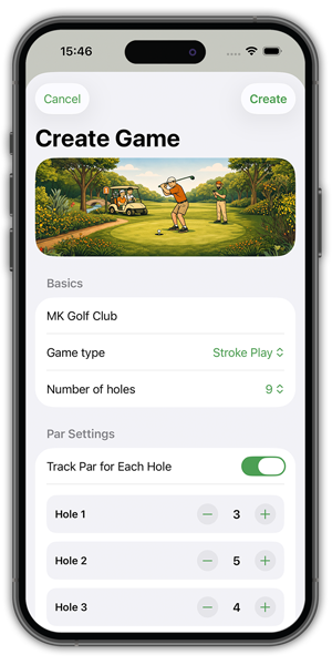 Setting up a Stroke Play game on iPhone