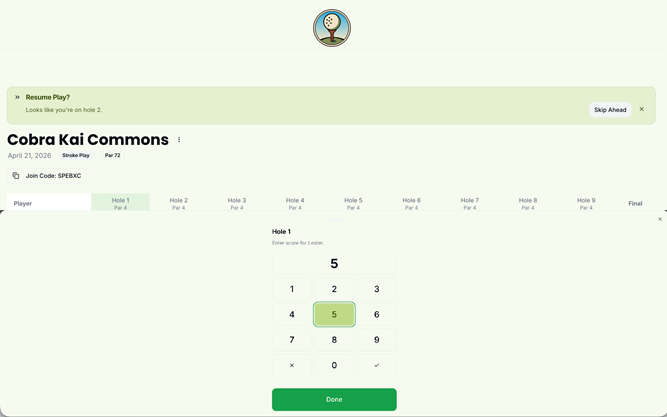 BangoGolf stroke play scorecard on a laptop
